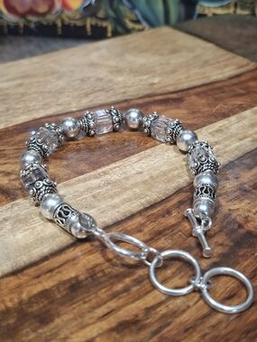 Silver Crystal Bead Bracelet - Elegant Women's Jewelry